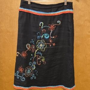 Carole Little Black Skirt with Colorful Embroidery